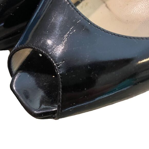 Jimmy Choo Black Patent Leather Peep Toe Platform Sandals | 9.5 - Picture 8 of 11